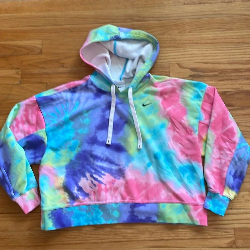 Nike Tie Dye French Terry Training Hoodie Colorful‎ Cropped Women sz M